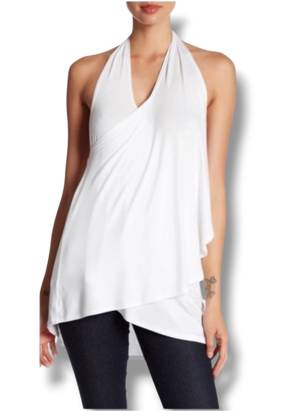 Ella Moss Grecian soft, carefree criss cross wrap off-white halter tank top